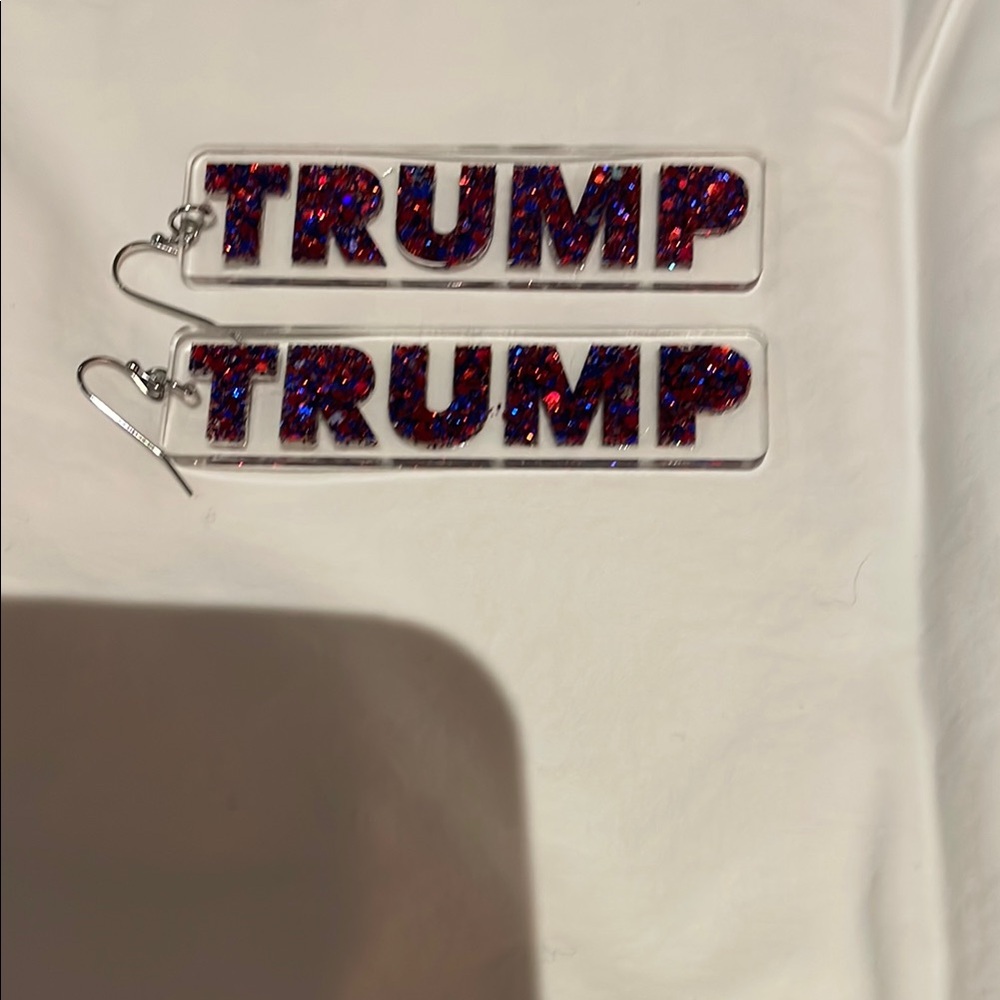 Trump lucite Red and Blue Glitter Earrings NBW